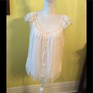 Pretty Cream Sheer Silk Cap Sleeve Top Size M